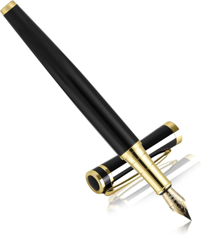lucilynx Fountain Pen, Medium Nib, Includes 8 Ink Cartridges [Black & Blue] & Ink Converter, Calligraphy Pen, Consistent Writing, Nice Pens - Black - Image 1